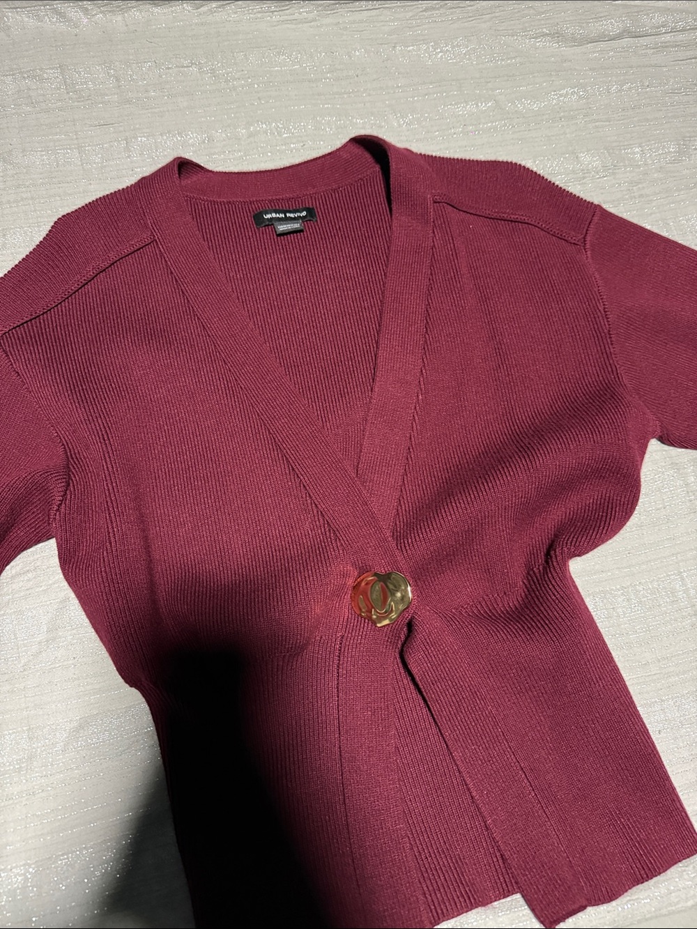 Urban Expressions Women's V-Neck Burgundy Button Sweater